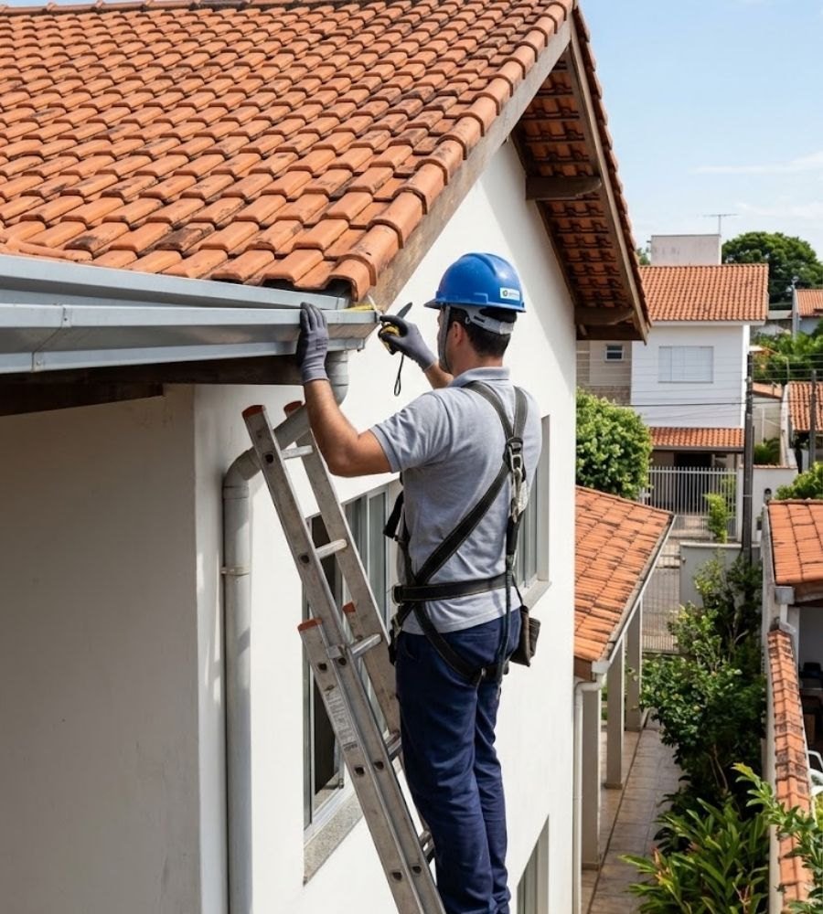 Foto de obra — inspeção/limpeza de calha (hero da Preventiva)